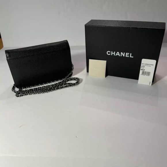 CHANEL Handbags - Authentic Chanel Black Caviar Wallet On Chain